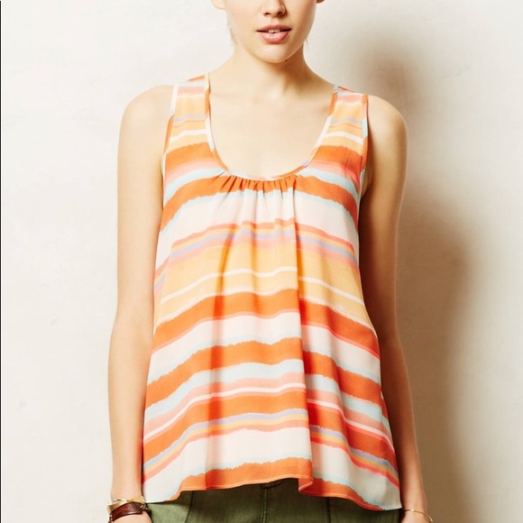 Anthropologie Meadow Rue Orange Striped Layered Back Tank Top Flowy Blouse XS - Picture 2 of 8
